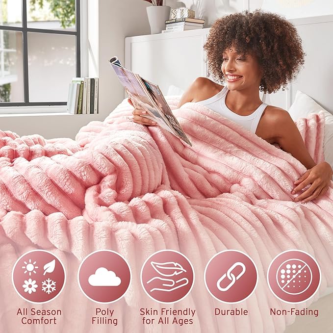 Intelligent Design Twin Comforter Set, Plush Bedding, Microfiber Reverse, 2 Piece, Lightweight, Super Soft Ribbed Velvet Comforter 1 Sham, All Season Fluffy Bed Set, Avril, Twin/Twin XL Blush Ombre
