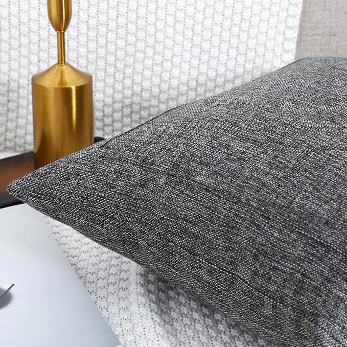Jepeak 18x18 Inch Burlap Linen Throw Pillow Covers, Pack of 2 Decorative Farmhouse Rustic Neutral Pillow Cases Square Durable Cushion Cover for Sofa Couch Bed Home Decor, Dark Gray