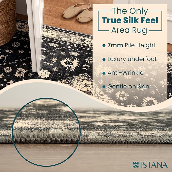 Istana 8x10 Area Rug - Black 8x10 Rugs for Living Room - Foldable Rugs for Bedroom - Stain Resistant Washable Rug - Eco-Friendly Area Rugs - Easy to Clean Living Room Rug