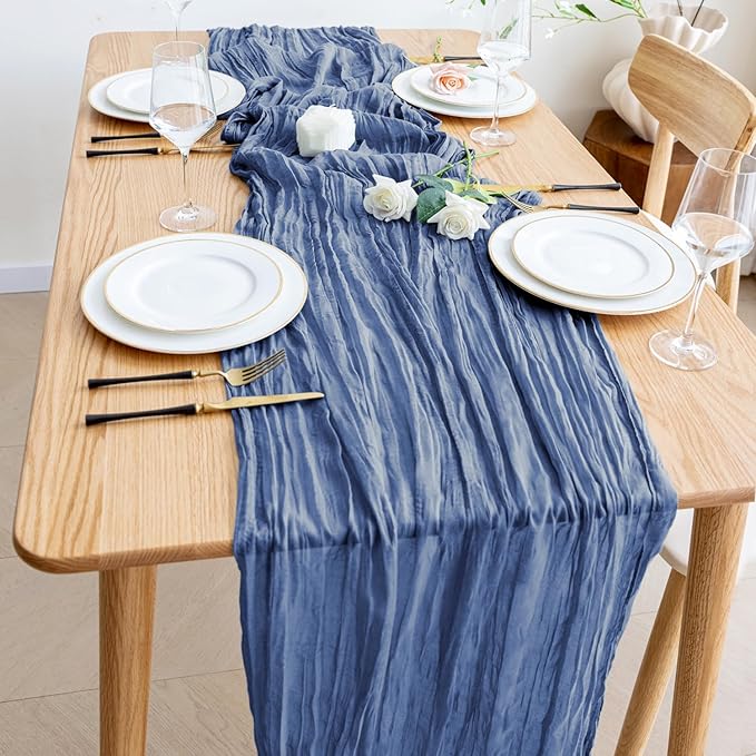 Wokceer Cheesecloth Table Runner 2Pack 10FT Blue Boho Gauze Cheese Cloth Table Runner for Party Long Rustic Sheer Table Runners for Baby Bridal Shower Wedding Easter Table Decor