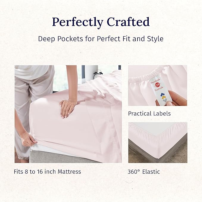 CALIFORNIA DESIGN DEN 5-Star Hotel 600 Thread Count 100% Cotton Sheets Set, Soft & Smooth Queen Sheet Set with Deep Pockets, Quality Beats Egyptian Cotton Claims (Blush Pink)