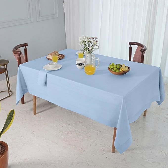 D'Moksha Homes Linen Tablecloth for Rectangle Tables 60 x 144 Inch - 100% Pure Linen Powder Blue Table Cloth - Machine Washable Cloth Tablecloth for Fall, Thanksgiving, Holiday