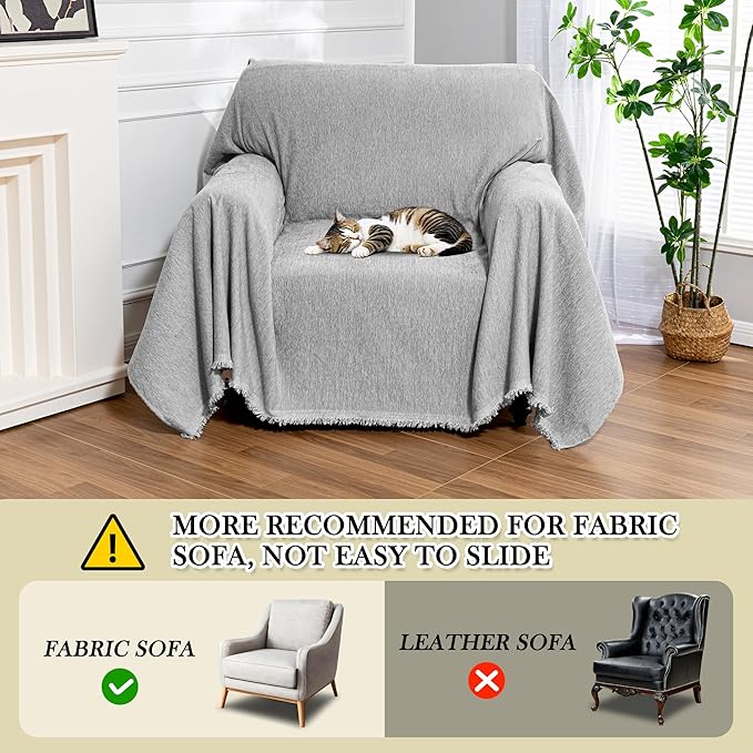 MEETSKY Grey Sofa Cover Washable for Chair Recliner, Chenille Couch Cover for Dogs, Oversized Armchair Cushion, 71" X 91"