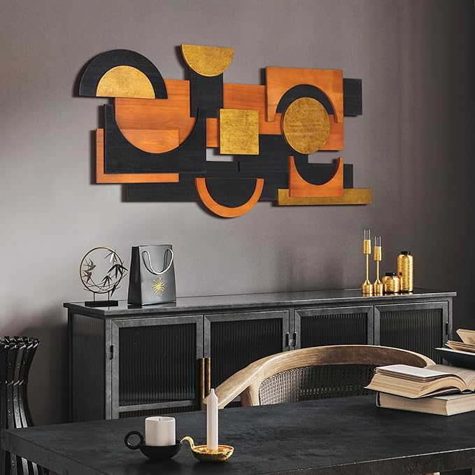 Empire Art Direct "Amber Embraces II Handmade Dimensional Solid Paulownia Wood Abstracts Wall Art, Ready to Hang, Living Room, Bedroom & Office, 48" x 24"x 1.42"