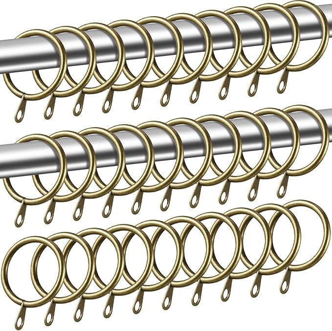 Shappy 40 Pack Metal Drapery Curtain Rod Rings with Eyelets Internal Diameter 1.18in Fits up to 0.79 in Rod Hanging Drape Sliding Eyelet Green Brass Rings for Window Door Shower Bathroom