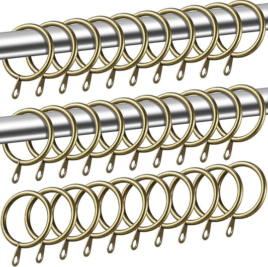 Shappy 40 Pack Metal Drapery Curtain Rod Rings with Eyelets Internal Diameter 1.18in Fits up to 0.79 in Rod Hanging Drape Sliding Eyelet Green Brass Rings for Window Door Shower Bathroom
