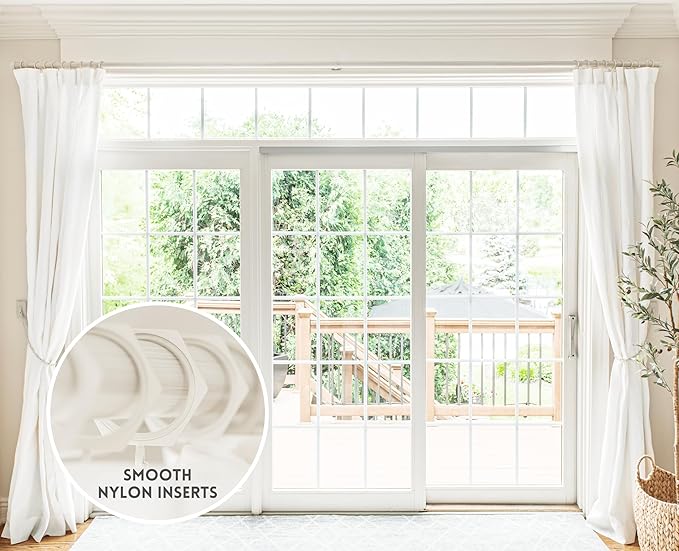 BlastHome® Luxury Curtain Rings - Premium Metal with Quiet, Smooth Nylon Inserts - Pinhooks and Clips Included - 1 1/2" Inside Diameter - 9 Rings for One Standard Curtain - Brushed White