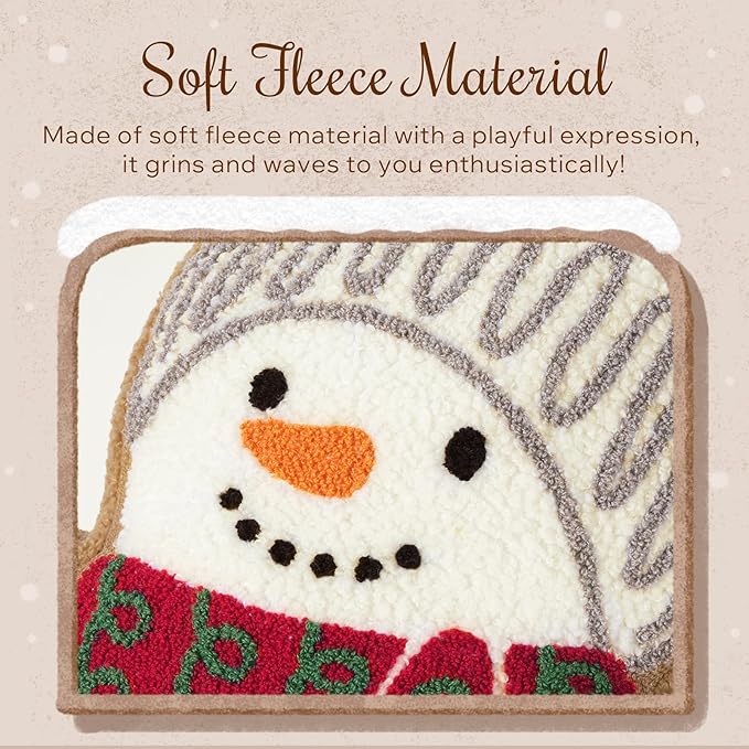 Phantoscope Gingerbread Merry Christmas Throw Pillow, Plush Teddy Xmas Gingerbread Snowman Shaped Pillows with Hat, Christmas Decorative Pillow for Couch Living Room Bed, White, 19x15 inches
