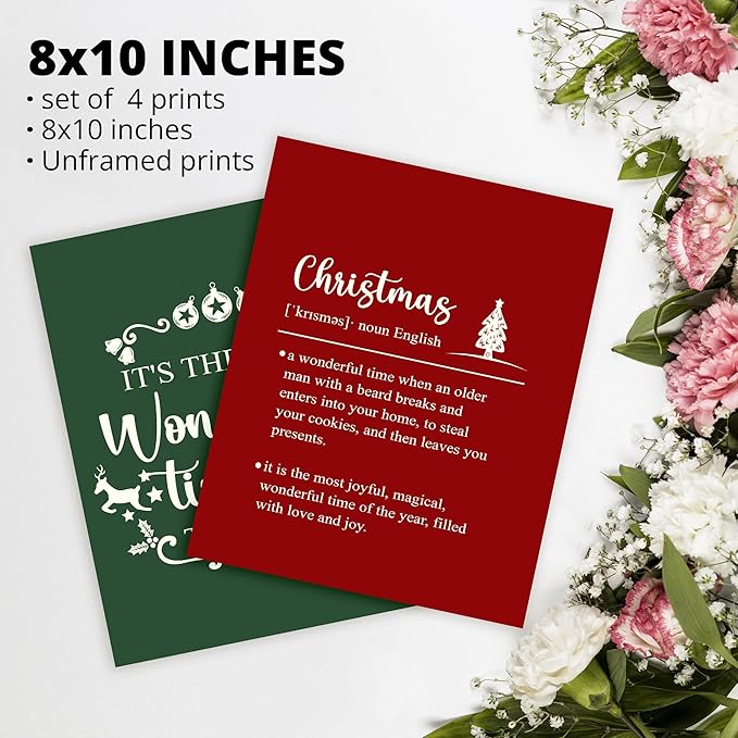 AEHIE It's The Most Wonderful Time of The Year Wall Art Poster Prints for Kitchen Living Room, Holiday Farmhouse Happy New Years Decor, Minimalist Boho Xmas Aesthetic Wall Art Unframed 4pcs 8x10inch