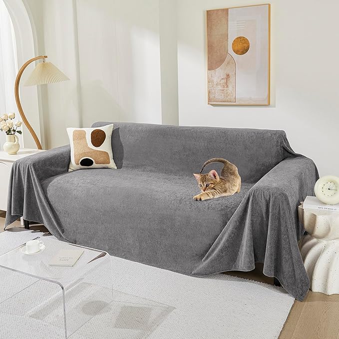 MEETSKY Couch Cover for 3 Cushion Sofa Washable, Cat Scratch Proof Sofa Covers, Furniture Protector Oversized L Shape Grey Sofa Slipcovers Sectional Big Couch Covers for Dogs Pets, 71" x 150"