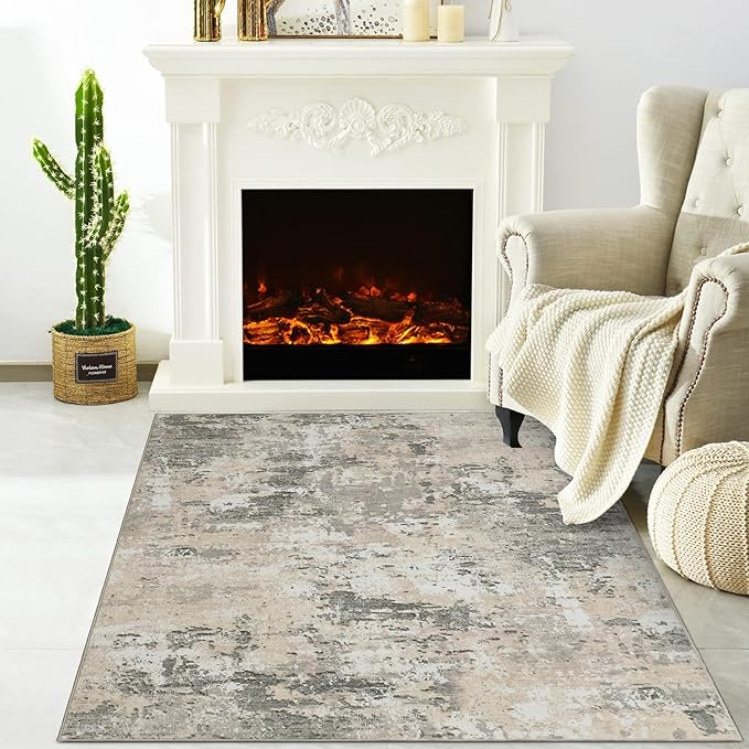 Modern Abstract 2x3 Area Rug Non Slip Non Shedding Low Pile Stain Resistant Rug for Entryway Kitchen Bedroom,Grey Yellow