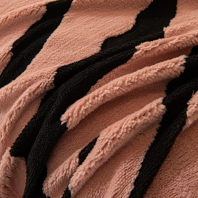 ROOMLIFE Striped Boho Pink Couch Cover for 2-3 Cushion Sofa, Fuzzy Plush Warm Sofa Slipcovers Sectional Sofas Covers, Non Slip Washable Furniture Protector Soft with Tassel,Winter 71''X150”
