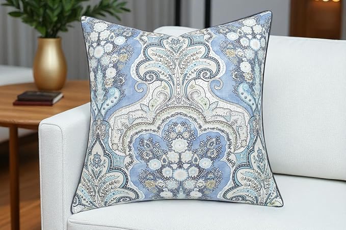 Monaco Printed Decorative Square Accent Throw Pillow Cover - Decor for Living Room, Sofa, Chair, Patio, Car, Balcony, Bench, Porch, Nursery, Office, 20x20 Inches