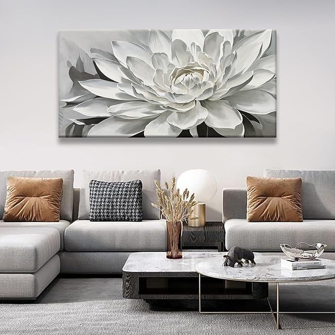 TAIJXAGSG Wall Art Living Room Flower White Wall Art Modern Canvas Art Wall Decor lotus Home Wall Decor Suitable For Bedroom Apartment Office Can Be Hung 24" X 48"