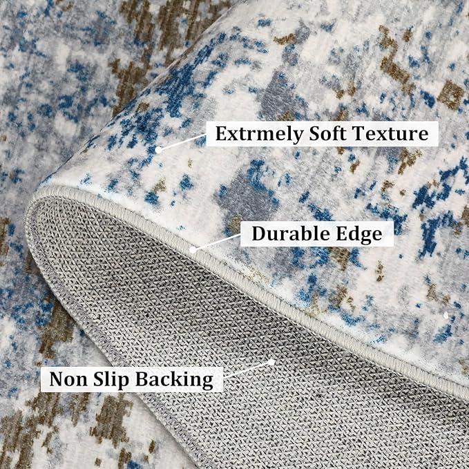 6x9 Modern Abstract Area Rug Non Slip Non Shedding Low Pile Stain Resistant Rug Soft Carpet for Bedroom Living Room, Navy