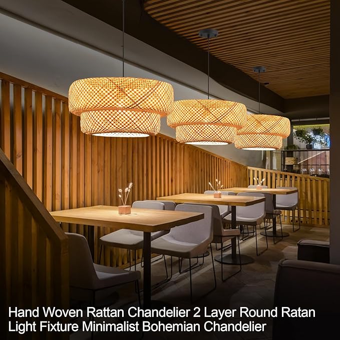 18.12 Inch Bamboo Pendant Light Hand Woven Basket Lights Rattan Pendant Light for Kitchen Island Dining Room Living Room Bedroom Foyer