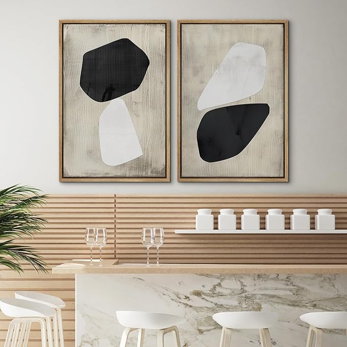 SIGNWIN Framed Canvas Print Wall Art Set Mid-Century Grunge Duotone Polygons Abstract Shapes Illustrations Minimal Decorative Nordic Zen Bohemian for Living Room, Bedroom, Office - 16"x24"x2 Natural