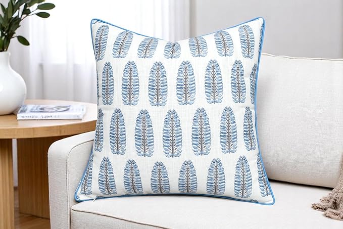 Thorpe Printed Decorative Square Accent Throw Pillow Cover - Decor for Living Room, Sofa, Chair, Patio, Car, Balcony, Bench, Porch, Nursery, Office, Bedroom - 20x20 Inches, Blue