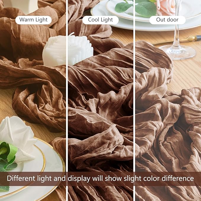 Wokceer Cheesecloth Table Runner Thanksgiving 2Pack 10FT Brown Boho Gauze Fall Cheese Cloth Table Runner for Party Long Rustic Sheer Table Runners for Baby Bridal Shower Wedding Easter Table Decor