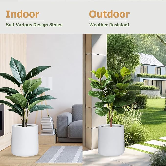 13" H x 12.6" D Conico Fiberstone Round Planter - Christmas Tree Planter, Smooth Finishes, Weather Resistant for Indoor and Outdoor Use, Included 2 Extra Coco Mats (White, 10" Pot Opening)