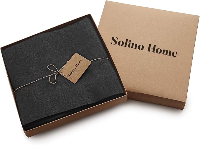 Solino Home Linen Black Tablecloth 60 x 132 Inch - 100% Pure Linen Rectangular Tablecloth - Machine Washable Table Cloth for Fall, Autumn, Winter, Thanksgiving, Christmas - Fete