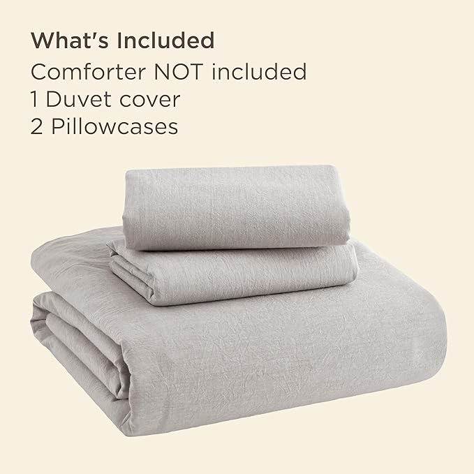 Bedsure 100% Stone Washed Cotton Duvet Cover Queen Size - Stone Color Minimalist Cotton Duvet Cover Linen Like for All Seasons - GentleSoft™ Plain Simple Bedding (Queen, 90"x90")