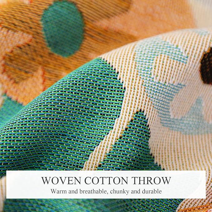 Double-Sided Cotton Woven Throw Blanket with Tassel Jungle Bohemian Style Tapestry Shawl Multi-Function Decorative Throws for Sofa Bed Armchair Camping Blanket Tablecloth Carpet 160x130cm