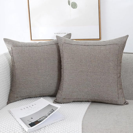 Jepeak 16x16 Inch Burlap Linen Throw Pillow Covers, Pack of 2 Decorative Farmhouse Rustic Neutral Pillow Cases Square Durable Cushion Cover for Sofa Couch Bed Home Decor, Light Coffee+Beige