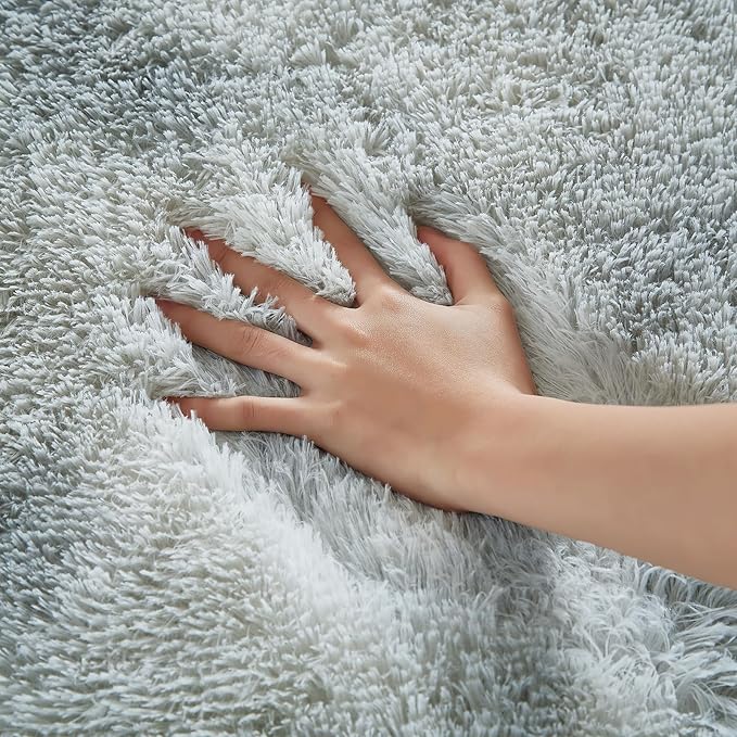 Floralux 8x10 Rugs for Living Room, Tie-Dye Light Grey, Soft Fluffy Shag Carpets for Bedroom, Shag Large Area Rugs for Bedroom