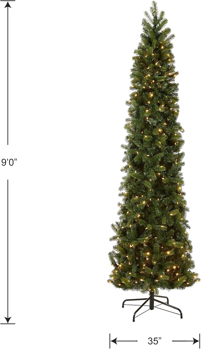 National Tree Company 9 ft Pre-Lit Downswept Douglas Fir Slim Artificial Christmas Tree,500 LED Lights, 1,090 Tips, Foot Pedal, 10 Light Functions, Includes Stand, Green