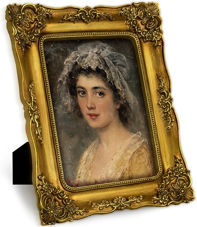 Gold 5x7 Picture Frame Vintage Ornate Antique Victorian Picture Frames Baroque for Tabletop or Wall Hanging Small Bronze with Glass Front