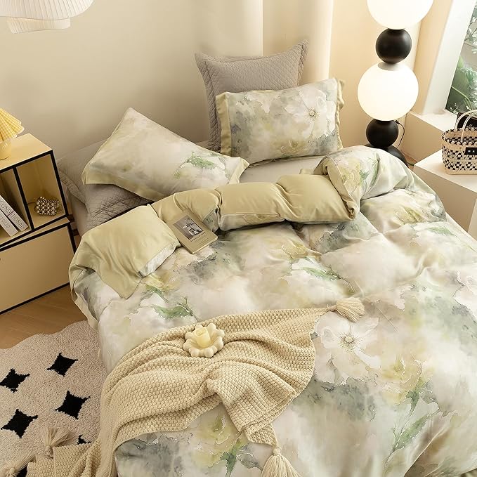 ECOCOTT Bedding 3-Piece Duvet Cover Set King Size, Silky Soft 100% Lyocell, Hypoallergenic & Eco-Friendly, Whispering Blooms Floral Pattern, Cooling & Breathable for Hot Sleepers