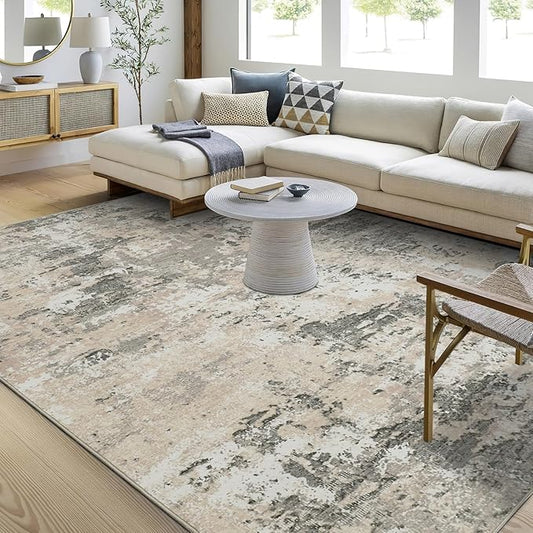 Modern Abstract Area Rug 3x5 Non Slip Non Shedding Rug Low Pile Stain Resistant for Bedroom Living Room,Grey Yellow