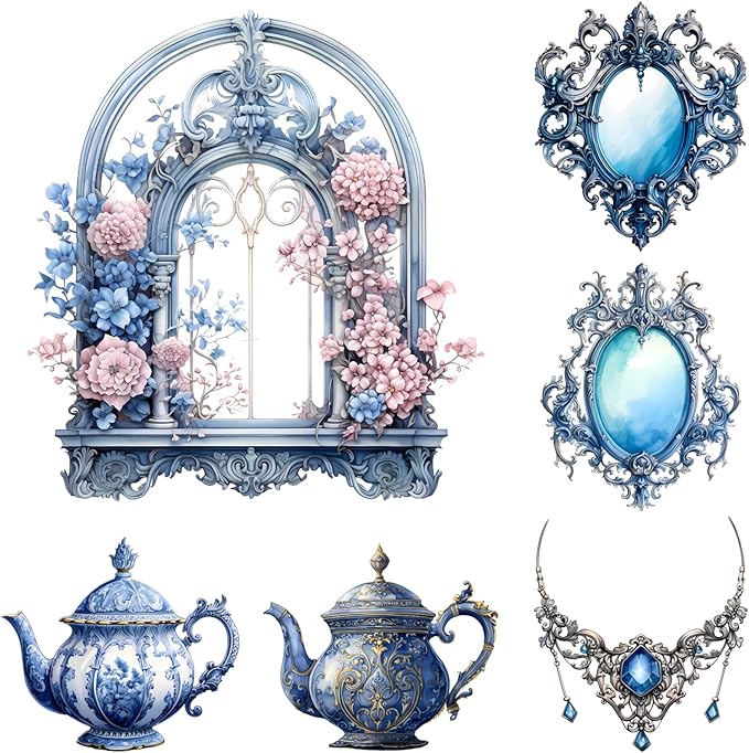 XERE 78 Pcs Blue Victorian Era Scrapbook Stickers Set, Aesthetic Sticker for Scrapbooking and Journaling, Junk Journal Supplies, Bullet Journals Materials, Planner Arts Craft Collage Supplies