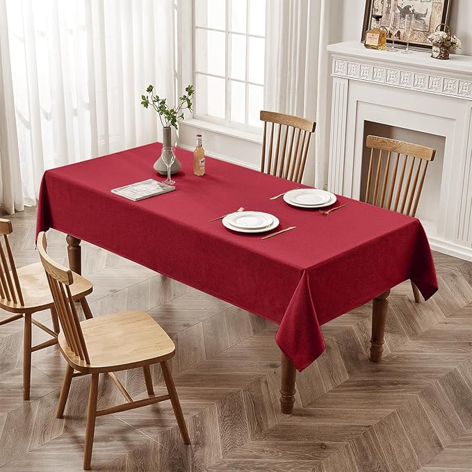 BALCONY & FALCON Rectangle Tablecloth Jacquard Style Water Resistant Table Cover for Christmas Thanksgiving Dining Kitchen Cafe Parties and Outdoor Use (Red, 57 x 118 inch)