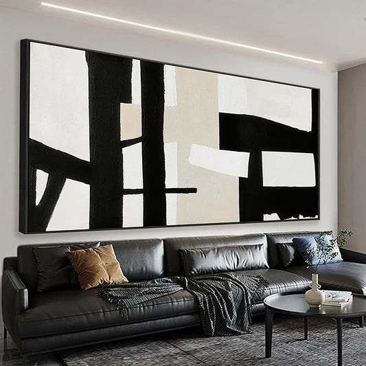 QSQ Large Abstract Wall Art For Living Room Prints Artwork Canvas Art Wall Decor Black White Wall Art Modern Painting Abstract Artwork Picture For Bedroom Home Office 29" x 58" With Framed
