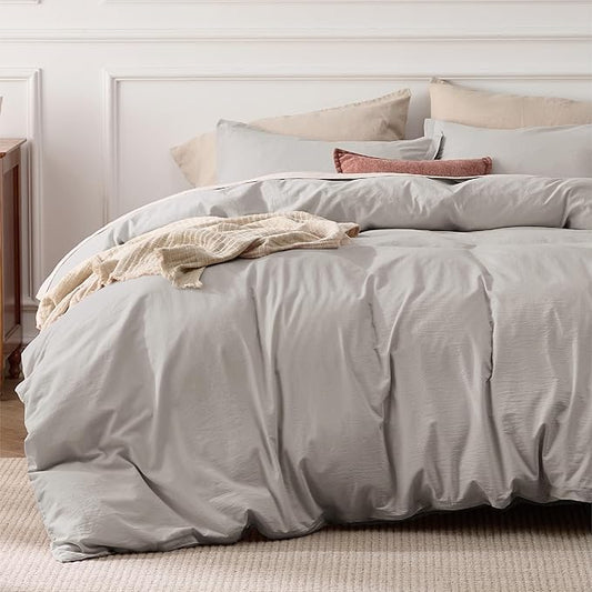 Bedsure 100% Stone Washed Cotton Duvet Cover Queen Size - Stone Color Minimalist Cotton Duvet Cover Linen Like for All Seasons - GentleSoft™ Plain Simple Bedding (Queen, 90"x90")