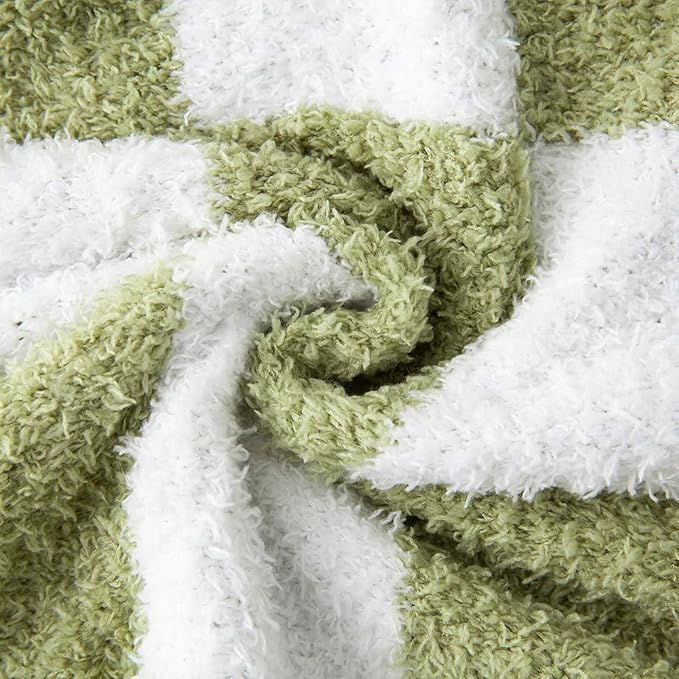 YIRUIO Throw Blanket Checkered Chessboard Fluffy Fuzzy Warmer Comfort Reversible Super Soft Cozy for Home Decor Bed Couch Sofa Living Room (Sage Green, 51''x63'')