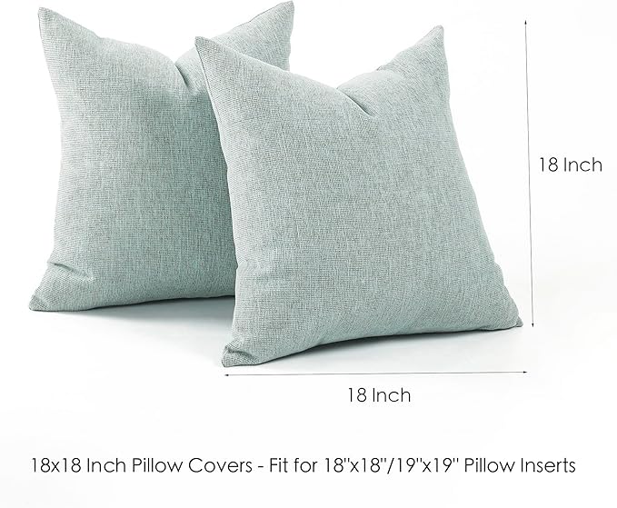 Jepeak Decorative Throw Pillow Covers Pack of 2 Chenille Cozy Modern Concise Cushion Cases for Bedroom Sofa Couch Home Decoration, Lightcyan+brown Thread, 18 x 18 Inches