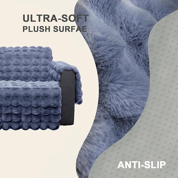 Plush and Fuzzy Shaggy Couch Cover, Dog Pad Faux Fur Sofa Cover, Water Resistant Slipcover, Non-Slip Furniture Protector for Kids,Dogs,Cats.(Noble Gray-Bubble, Medium Loveseat)