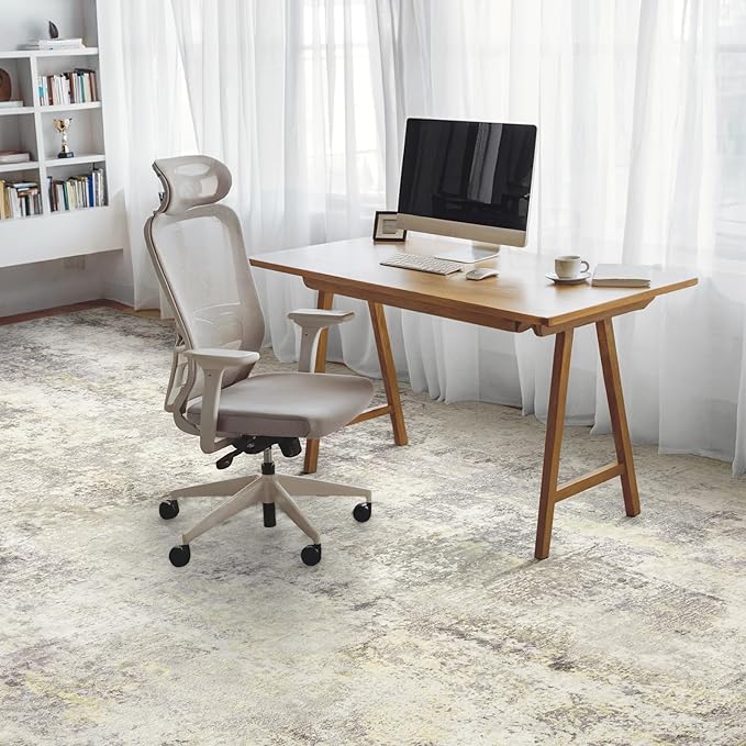 Washable Area Rugs for Living Room 8x10 - Large Neutral Modern Abstract Rug, Soft Low Pile Carpet with Non Slip Backing for Under Dining Room Table, Bedroom, Home, Office, Dorm - Brown Grey