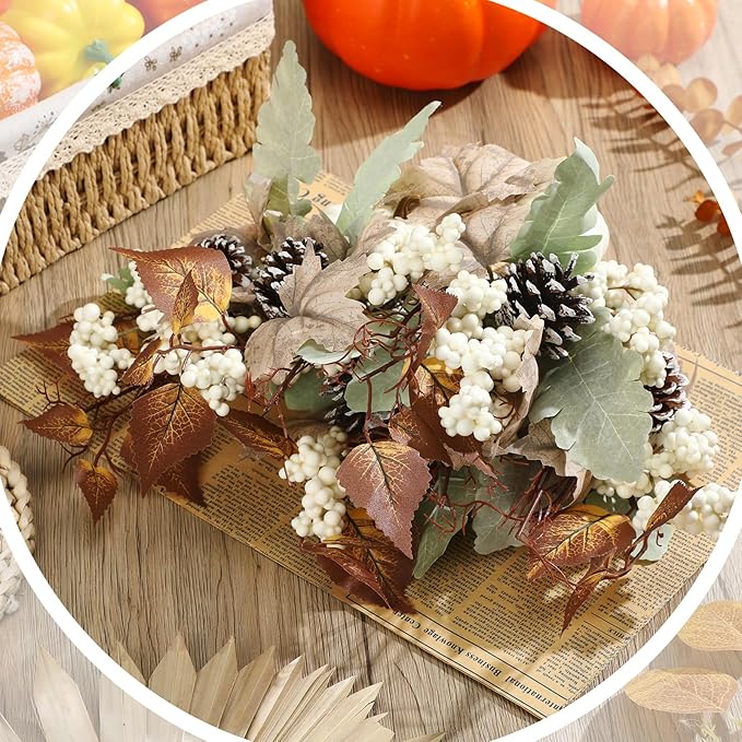 6 Pcs Thanksgiving Centerpiece for Table Thanksgiving Picks and Sprays Artificial Neutral Maple Leaves Branches 14 Inches Fall Fake Pumpkin for Harvest Decoration