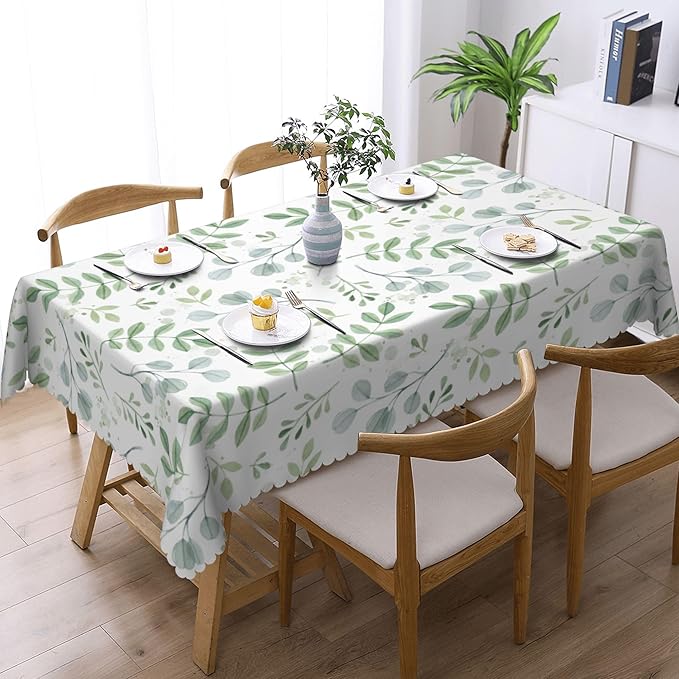 Leaf Tablecloth Green Plants Botanical Foliage Style Rectangle Tablecloth Watercolor Leaf Green Table Cover 54×72 Inch Washable Table Cloth for Kitchen Dining Room Party Decoration