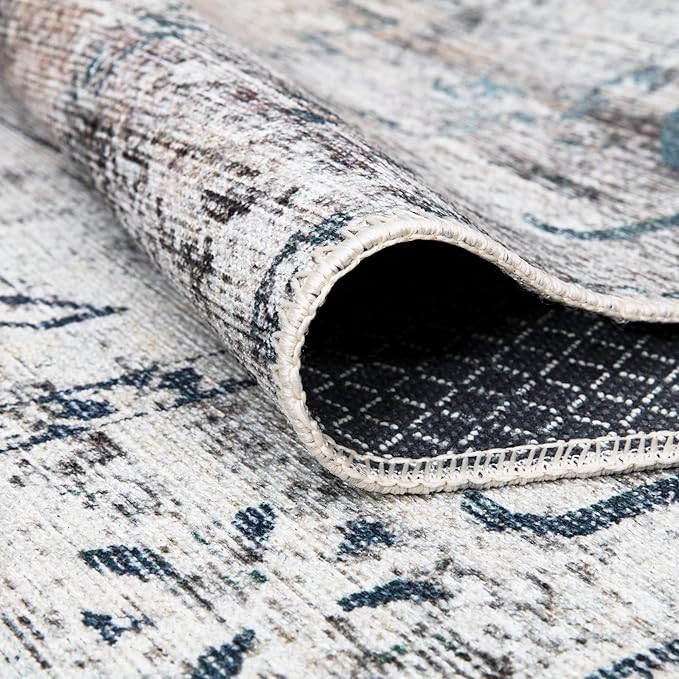 Bloom Rugs Washable Non-Slip 12 ft Runner - Teal/Beige Traditional Runner for Entryway, Hallway, Bathroom, and Kitchen - Exact Size: 2.5' x 12'