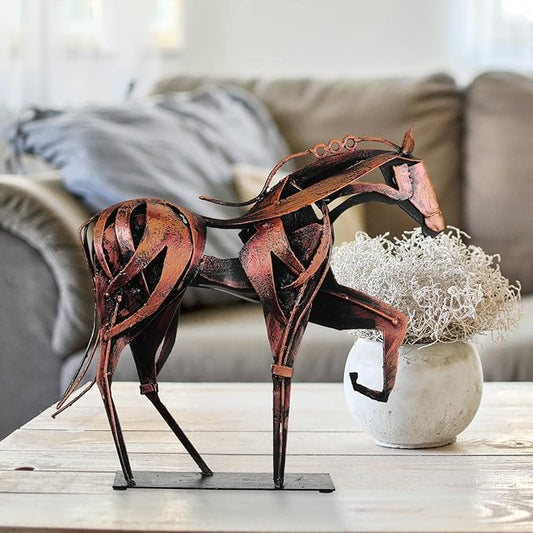 Metal Horse Statue Decor, Handmade Strong Modern Horse Sculpture Handicraft, Rustic Metal Statue Decorations Gift for Home Office Desk Figurine (Pearl Brown)