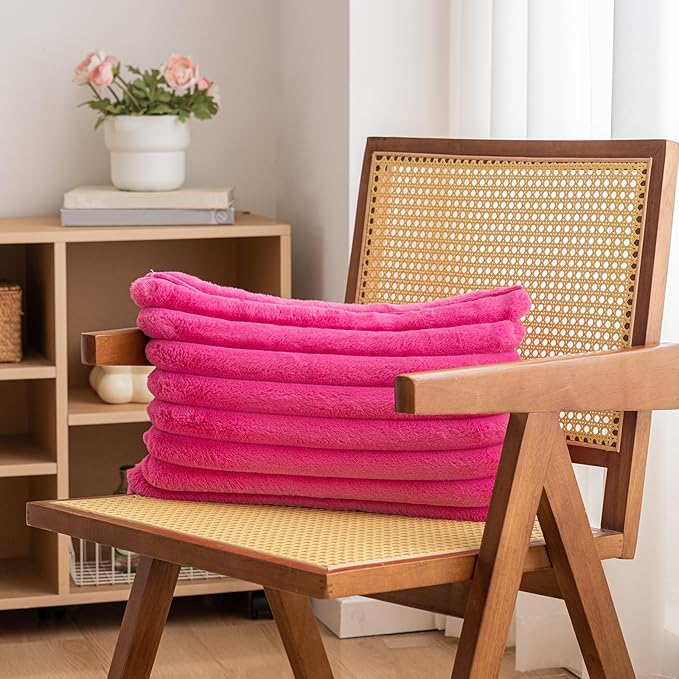 Double-Sided Faux Fur Plush Throw Pillow Covers 12x20 Set of 2 Fuzzy Striped Soft Cozy Pillowcase Luxury Decorative Pillows Rectangle Shaggy Cushion Covers for Couch Sofa Bed,Hot Pink