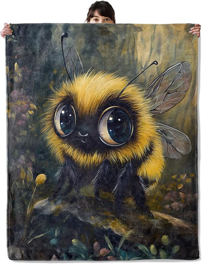 Cute Cartoon Bee Blanket, Cozy Flannel Fluffy Bumblebee Throw Blanket, Soft Fuzzy Blankets for Travel Home Decor, All Season Lightweight Couch Bed Cover, Gifts for Women Adults Kids 50"×60"