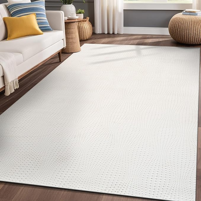 Modern White Non Slip Rug Solid 5x7 Non Skid Soft Rubber Back Area Rugs for Living Room Kitchen Bedroom Bathroom Dining Room Easy Cleaning Stain Resistant Non Shedding Carpet 5 x 7