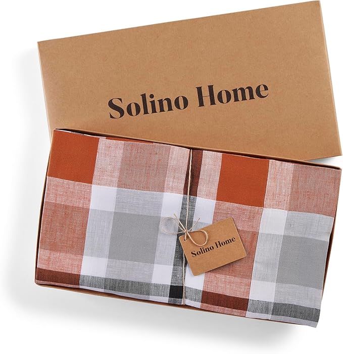Solino Home Linen Tablecloth 60 x 90 Inch - 100% Pure Linen Plaid Cinnamon Table Cloth for Rectangle Tables - Fall Buffalo Check Machine Washable Tablecloth for Autumn, Holiday, Thanksgiving