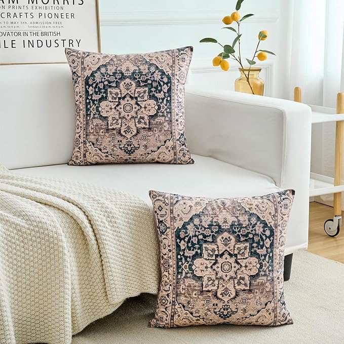 Boho Throw Pillow Covers 24x24 inch Set of 2,Boho Vintage Carpet Pattern Antique Ethnic Decor Double Sided Pattern Cushion Cover Soft Pillow Case Living Sofa Room Bed Square Pillow Cover